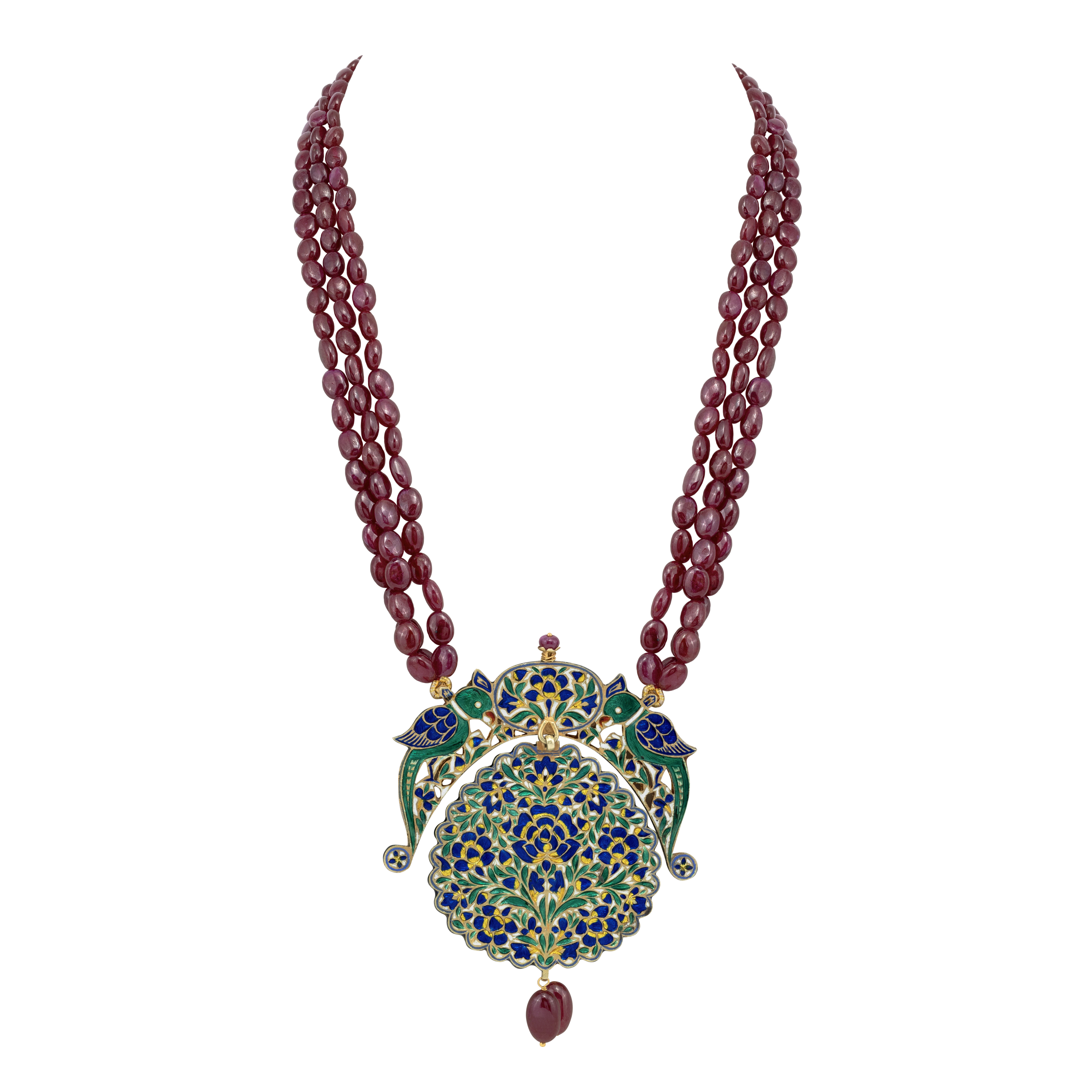 Ruby Strand Necklace with Talaf Bird Motif Pendant